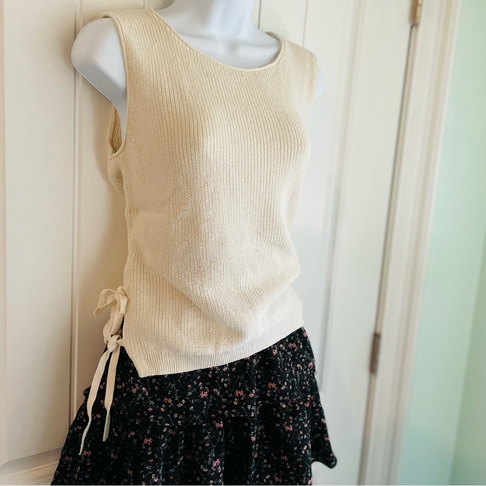 Madewell Balletcore Knit Double Side Bow Tie Cream Tank Top Sz Small NWOT - Picture 2 of 8